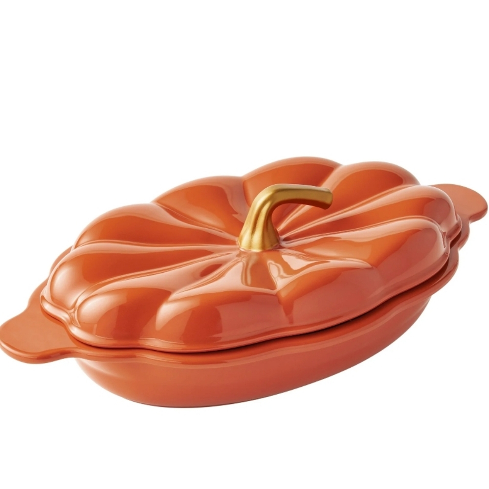 ❤️ New Pioneer Woman Oval 9 x 13" Pumpkin Pie Plate with Lid